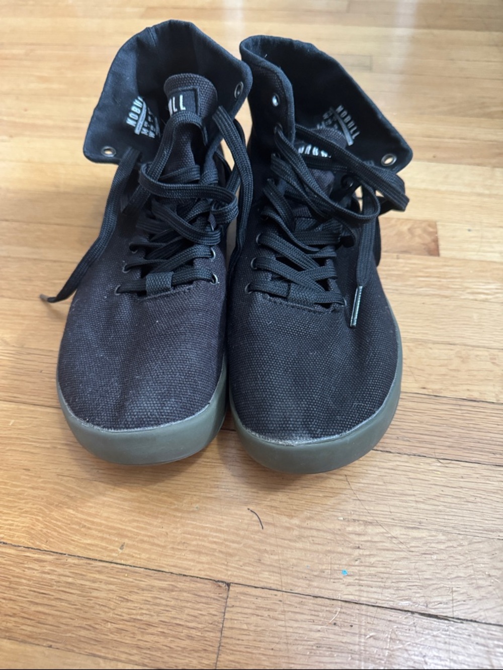 NOBULL Black High-Top Canvas Sneakers with Olive Sole